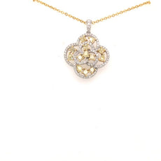 1.88CT WHITE & FANCY YELLOW DIAMOND 18KT 2 TONE GOLD MULTI SHAPE FLOWER PENDANT