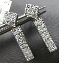 1.0CT DIAMOND 14K WHITE GOLD PRINCESS INVISIBLE GEOMETRICAL BAR HANGING EARRINGS