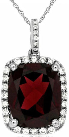5.12CT DIAMOND & AAA RHODOLITE 14KT WHITE GOLD CUSHION & ROUND HALO SQUARE RING
