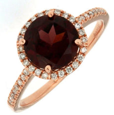 2.26CT DIAMOND & AAA RHODOLITE 14KT ROSE GOLD ROUND CLASSIC HALO ENGAGEMENT RING