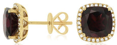 5.71CT DIAMOND & AAA GARNET 14KT YELLOW GOLD CUSHION HALO SQUARE STUD EARRINGS