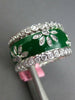 WIDE 1.44CT DIAMOND & GREEN ENAMEL 18K WHITE GOLD MULTI FLOWER ETERNITY FUN RING
