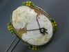 ANTIQUE LARGE .05CT DIAMOND & ENAMEL 14KT WHITE GOLD LADY CAMEO BROOCH PENDANT