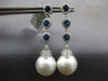 ESTATE LARGE 3.06CT DIAMOND & AAA SAPPHIRE & SOUTH SEA PEARL 18KT WHITE GOLD EARRINGS