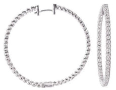 ESTATE 3.0CT DIAMOND 14KT WHITE GOLD 3D INSIDE OUT ROUND HOOP HANGING EARRINGS