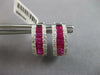 WIDE 2.68CT DIAMOND & AAA RUBY 18K WHITE GOLD 3 ROW HUGGIE HOOP HANGING EARRINGS