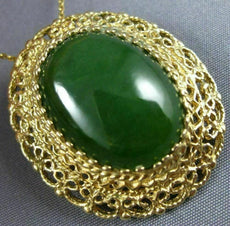ANTIQUE LARGE AAA GREEN JADE 14K YELLOW GOLD CLASSIC FILIGREE PIN PENDANT #21962