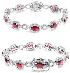 9.63CT DIAMOND & AAA RUBY 18KT WHITE GOLD OVAL & ROUND HALO LOVE TENNIS BRACELET