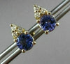 ESTATE 1.15CT DIAMOND & AAA ROUND TANZANITE 14KT YELLOW GOLD EARING 9mm #20316