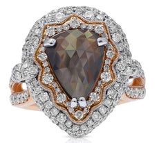 LARGE 3.81CT WHITE & ICE DIAMOND 18KT WHITE & ROSE GOLD 3D TRILLION & ROUND RING