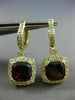 ESTATE LARGE 6.18CT DIAMOND & AAA GARNET 14KT YELLOW GOLD HALO HANGING EARRINGS