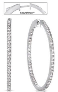 LARGE 2.20CT DIAMOND 14KT WHITE GOLD 3D ROUND INSIDE OUT HOOP HANGING EARRINGS