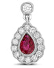 1.24CT DIAMOND & AAA RUBY 18KT WHITE GOLD PEAR SHAPE TEAR DROP HANGING EARRINGS