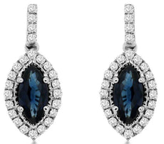 1.2CT DIAMOND & AAA SAPPHIRE 14KT WHITE GOLD MARQUISE & ROUND HANGING EARRINGS