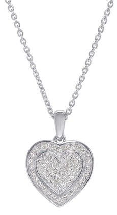 .26CT DIAMOND 18KT WHITE GOLD 3D CLASSIC DOUBLE HEART PAVE FUN FLOATING PENDANT