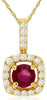 .49CT DIAMOND & AAA RUBY 14KT YELLOW GOLD 3D ROUND HALO SQUARE CLASSIC PENDANT
