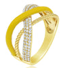 .46CT DIAMOND & YELLOW ENAMEL 14K YELLOW GOLD 3D MULTI ROW CRISS CROSS LOVE RING
