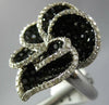 ESTATE LARGE 3.22CT WHITE & BLACK DIAMOND 14KT WHITE GOLD 3D FLOWER LOVE RING