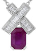 1.26CT DIAMOND & AAA RUBY 18KT WHITE GOLD 3D BAGUETTE & EMERALD X LOVE NECKLACE