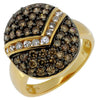 ESTATE 1.42CT WHITE & MOCHA DIAMOND 14KT YELLOW GOLD 3D OVAL V SHAPE FUN RING