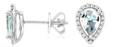 .82CT DIAMOND & AAA AQUAMARINE 14KT WHITE GOLD PEAR SHAPE & ROUND STUD EARRINGS