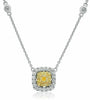 ESTATE .75CT WHITE & FANCY YELLOW DIAMOND 18KT 2 TONE GOLD DOUBLE HALO NECKLACE