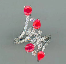 LARGE 2.24CT DIAMOND & AAA RUBY 14K WHITE GOLD MULTI SHAPE CRISS CROSS LOVE RING
