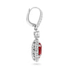 LARGE 7.98CT DIAMOND & RUBY 18KT WHITE GOLD OVAL & ROUND FLOWER HANGING EARRINGS
