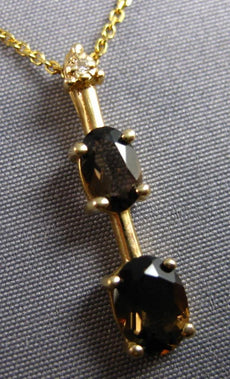 1.11CT DIAMOND & AAA SMOKY TOPAZ 14KT YELLOW GOLD OVAL & ROUND FLOATING PENDANT