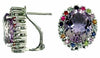 9.80CT AAA MULTI GEM & AMETHYST 14KT WHITE GOLD 3D OVAL HALO CLIP ON EARRINGS