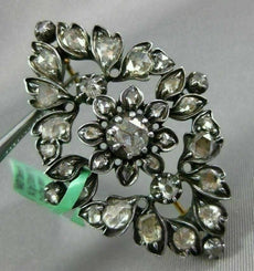 ANTIQUE LARGE 2.0CT DIAMOND 14KT YELLOW GOLD & SILVER 3D FLOWER LEAF BROOCH PIN