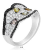 1.68CT WHITE BLACK & MULTI COLOR DIAMOND 18KT WHITE GOLD PEAR SHAPE & ROUND RING