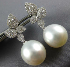 1.52CT DIAMOND & AAA SOUTH SEA PEARL 18KT WHITE GOLD MULTI LEAF HANGING EARRINGS