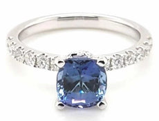 2.85CT DIAMOND & AAA TANZANITE 18K WHITE GOLD CUSHION & ROUND SEMI ETERNITY RING