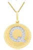 .10CT DIAMOND 14K 2 TONE GOLD Q INITIAL ROUND MATTE & SHINY FUN FLOATING PENDANT