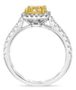 1.63CT CANARY & WHITE DIAMOND 18K 2 TONE GOLD 3D CUSHION & ROUND ENGAGEMENT RING