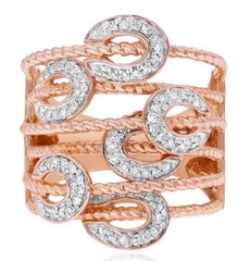 ESTATE LARGE .43CT DIAMOND 14KT ROSE GOLD 3D MULTI ROW OVAL CRISS CROSS FUN RING