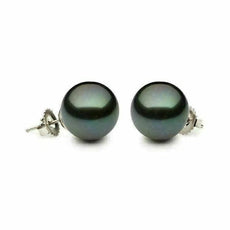 ESTATE AAA 9.5MM TAHITIAN PEARL 14KT WHITE GOLD CLASSIC SOLITAIRE STUD EARRINGS