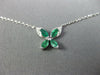 ESTATE .38CT DIAMOND & AAA EMERALD 14KT WHITE GOLD 3D BUTTERFLY LOVE NECKLACE