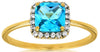1.4CT DIAMOND & AAA BLUE TOPAZ 14K YELLOW GOLD CLASSIC CUSHION & ROUND HALO RING