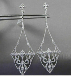 ANTIQUE LARGE .86CT DIAMOND 14K WHITE GOLD 3D FILIGREE MILGRAIN HANGING EARRINGS