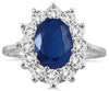 3.0CT DIAMOND & AAA SAPPHIRE 14KT WHITE GOLD OVAL & ROUND FLOWER ENGAGEMENT RING