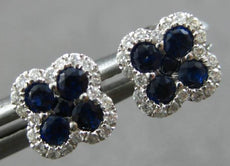 SMALL .52CT DIAMOND & AAA SAPPHIRE 14KT WHITE GOLD CLASSIC FLOWER STUD EARRINGS