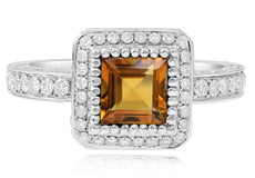 1.98CT DIAMOND & AAA CITRINE 18KT WHITE GOLD PRINCESS & ROUND OCTAGON LOVE RING