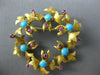 ANTIQUE AAA TURQUOISE RUBY 18K YELLOW GOLD FLORAL WREATH CIRCLE BROOCH PIN #1956