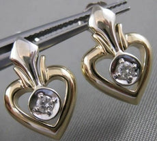 ANTIQUE OLD MINE CUT DIAMOND 14K WHITE YELLOW GOLD HANGING HEART EARRINGS #21076