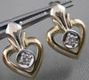 ANTIQUE OLD MINE CUT DIAMOND 14K WHITE YELLOW GOLD HANGING HEART EARRINGS #21076