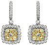 1.50CT WHITE & FANCY YELLOW DIAMOND 14KT WHITE GOLD 3D CLUSTER HANGING EARRINGS