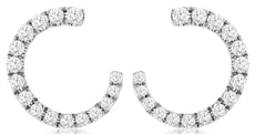 .75CT DIAMOND 14KT WHITE GOLD GRADUATING JOURNEY SIDEWAY HOOP HANGING EARRINGS