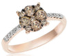 .95CT WHITE & CHOCOLATE FANCY DIAMOND 14KT ROSE GOLD 3D FLOWER ENGAGEMENT RING